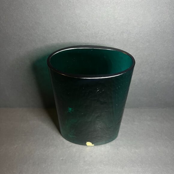 Vintage MCM Rare Skruf Sweden Green Glass Rectangular Oval Crown Label Vase 7" - Picture 6 of 8